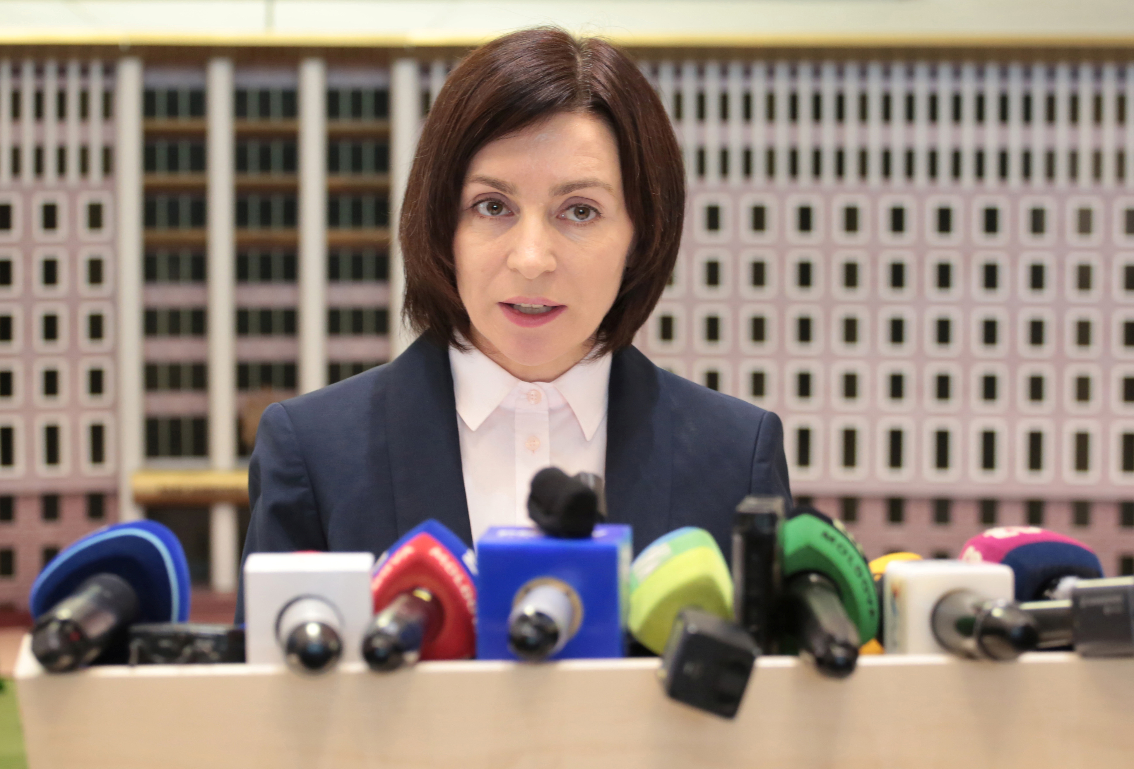 Maia Sandu, who was appointed as prime minister of Moldova, speaks to the media in Chisinau