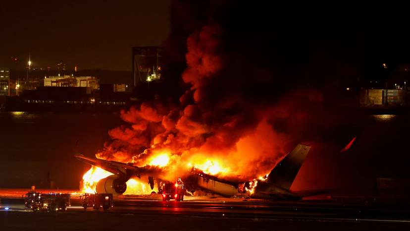 Japan Airlines' A350 airplane on fire at Haneda international airport in Tokyo