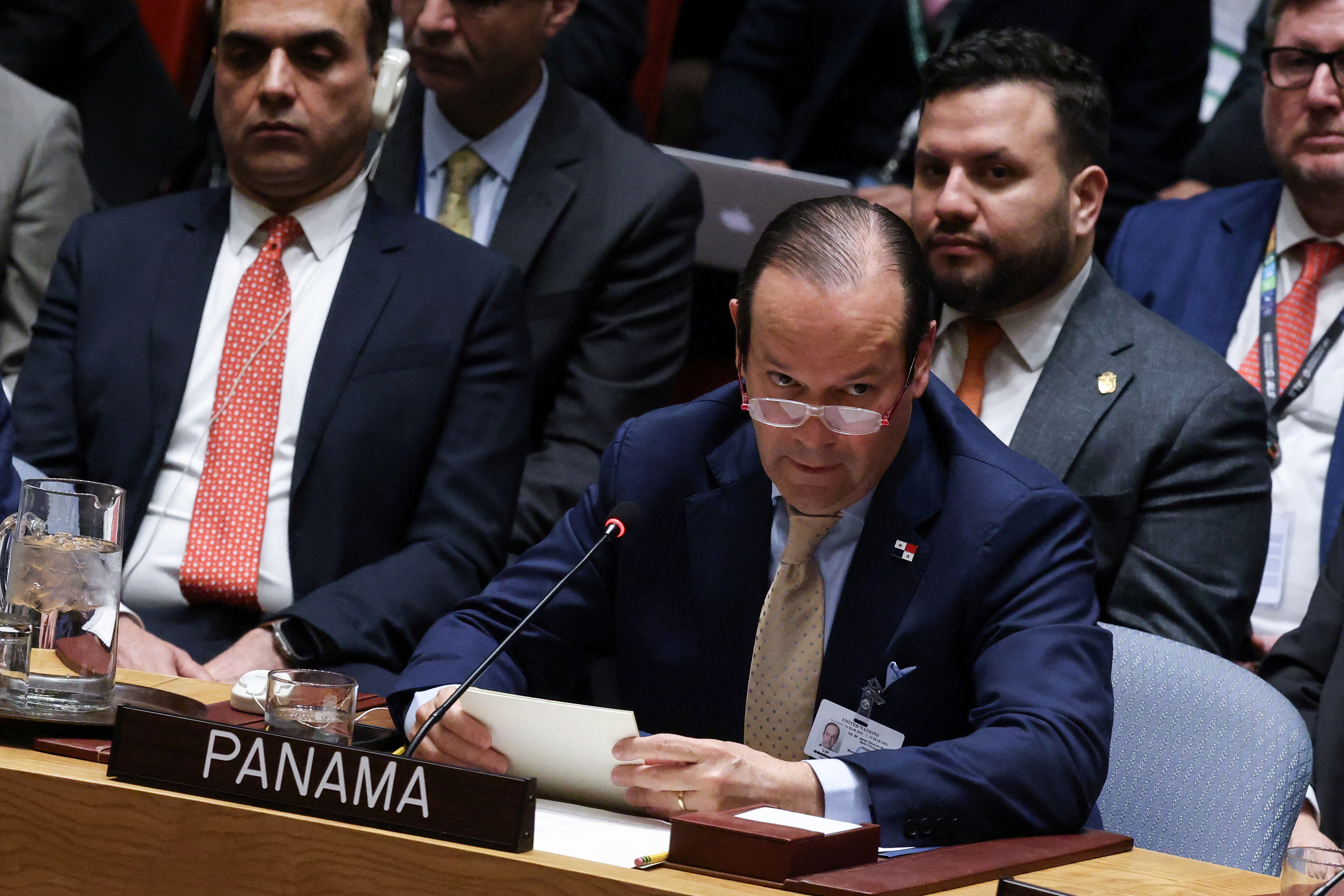 Panama's Foreign Minister Javier Martinez-Acha addresses U.N. Security Council Meeting