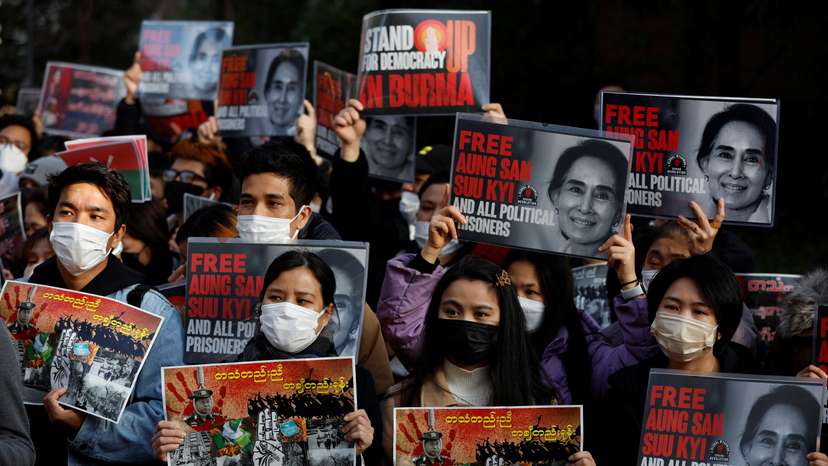 Protest marking the second anniversary of Myanmar's 2021 military coup outside Myanmar Embassy, in Tokyo