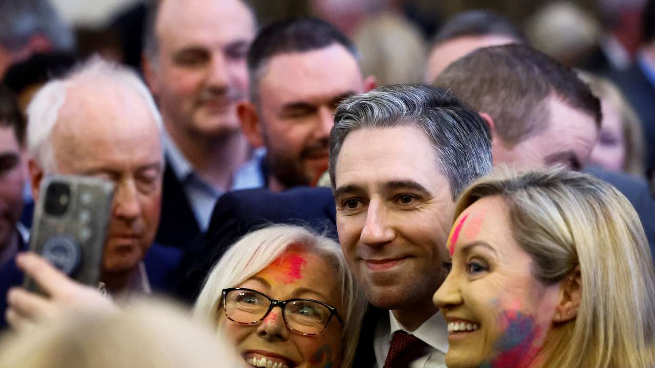 Ireland's Minister for Higher Education Simon Harris speaks to the media after being announced as the new leader of Fine Gael, in Athlone