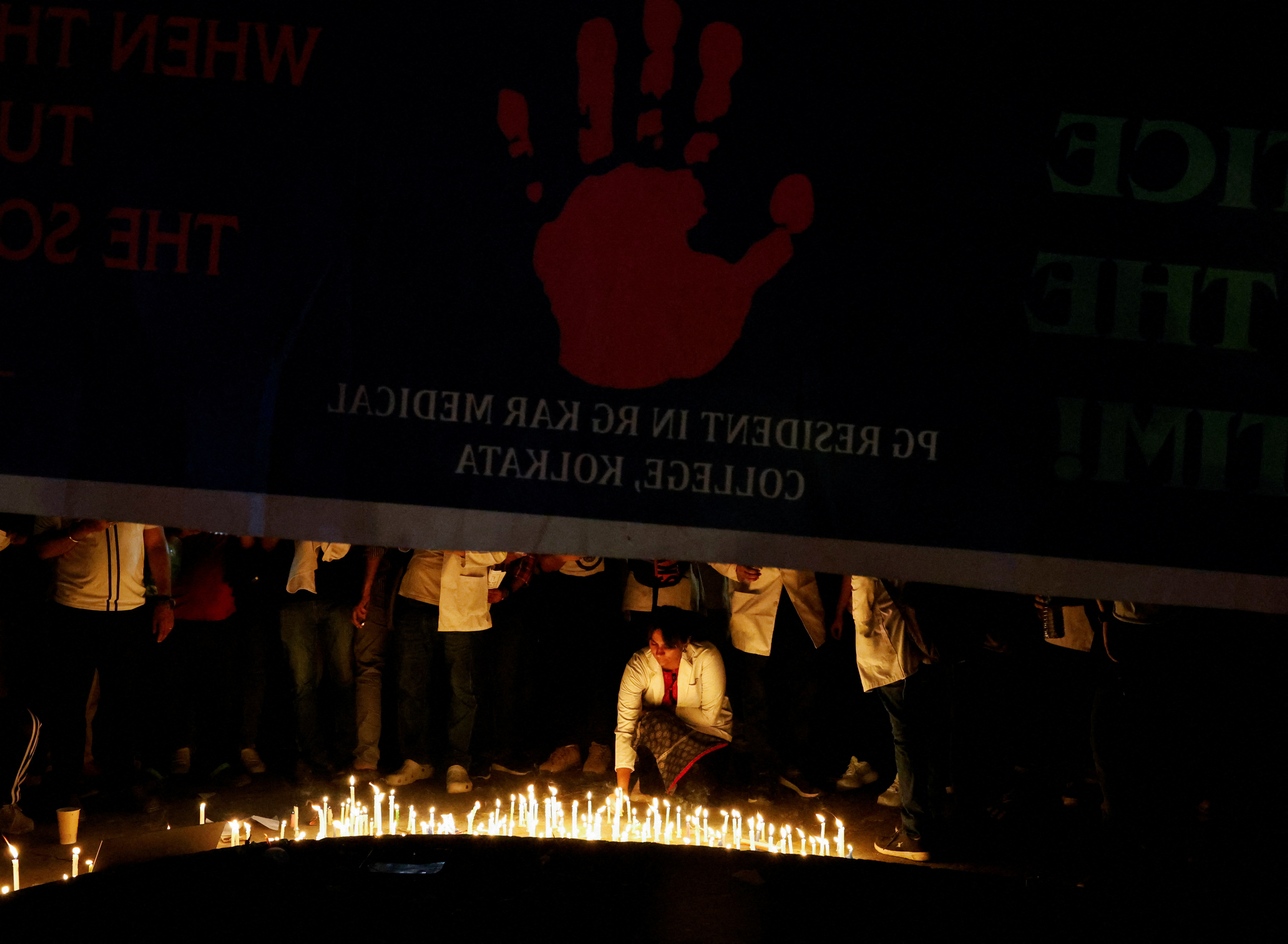 Protest rally demanding justice following the rape and murder of a trainee medic at a hospital in Kolkata, in New Delhi