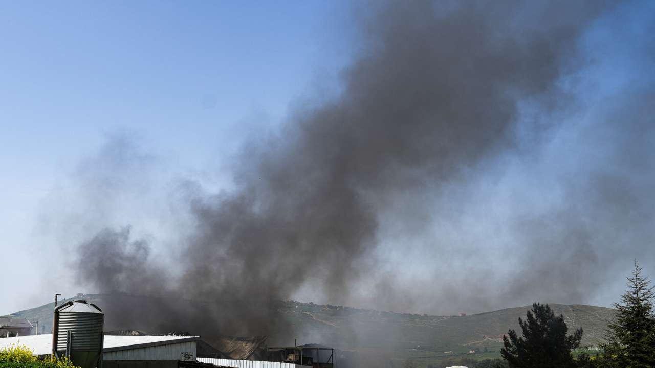 Smoke rises amid ongoing cross-border hostilities between Hezbollah and Israeli forces, at a winery in Avivim, northern Israel