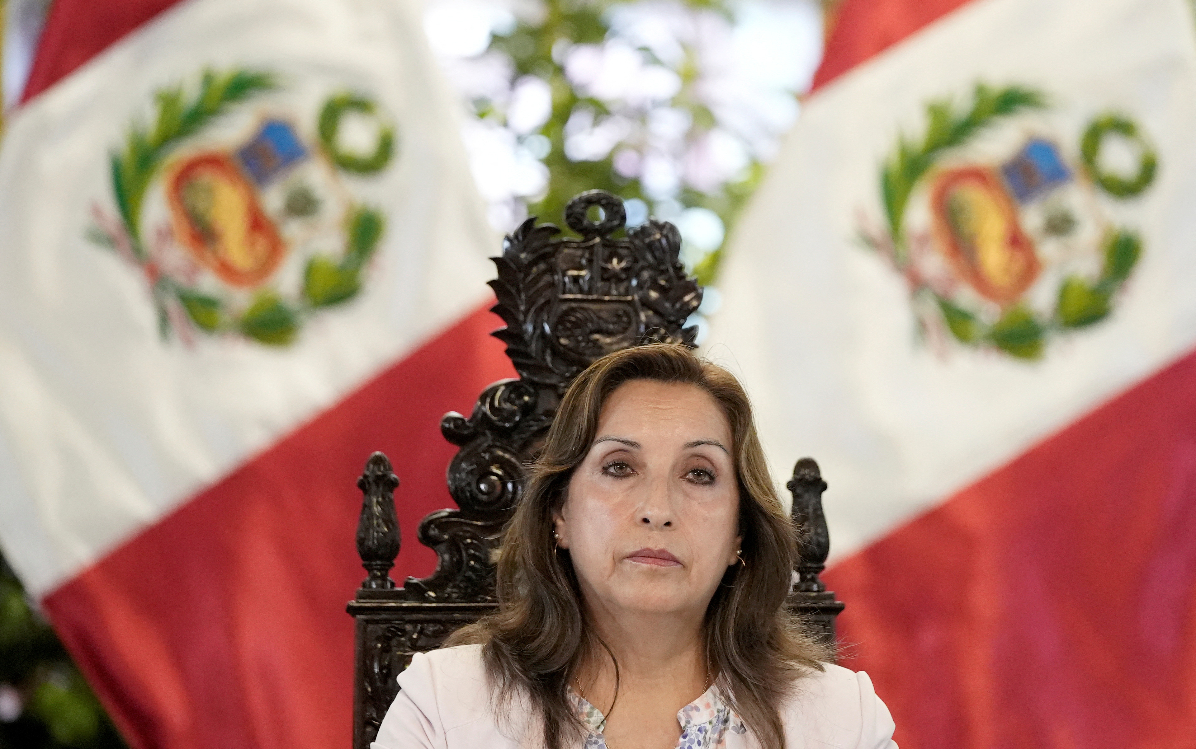 Peru's President Dina Boluarte holds a news conference in Lima