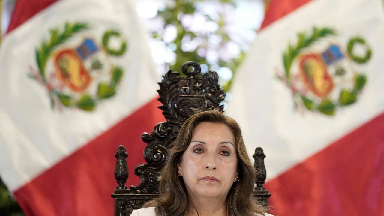 Peru's President Dina Boluarte holds a news conference in Lima