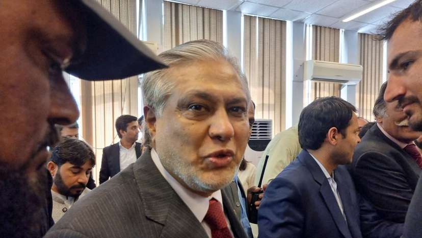 FILE PHOTO: Pakistan's former Finance Minister Ishaq Dar leaves after press briefing for the 2023/24 budget