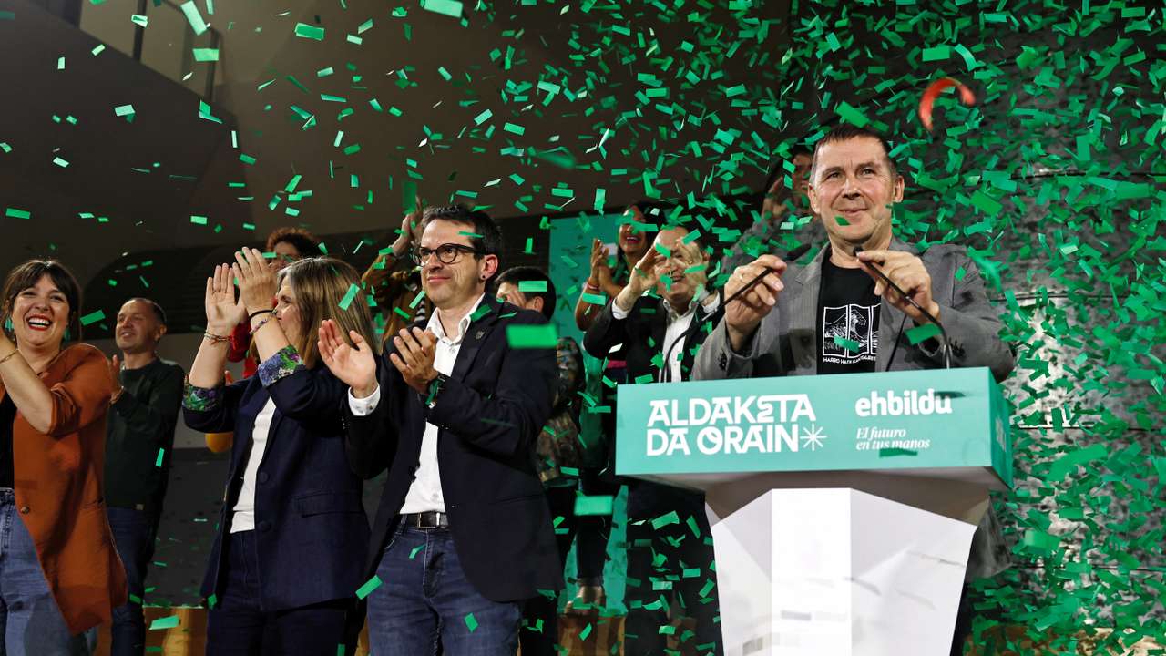 Left-wing separatist party EH Bildu celebrate results in regional Basque Country elections, in Bilbao