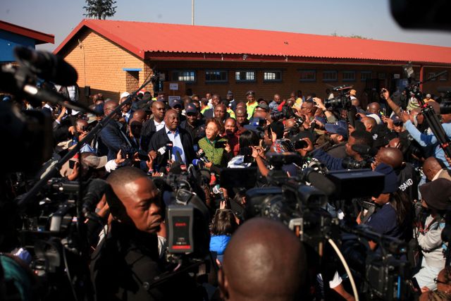 South African President Cyril Ramaphosa votes in Soweto