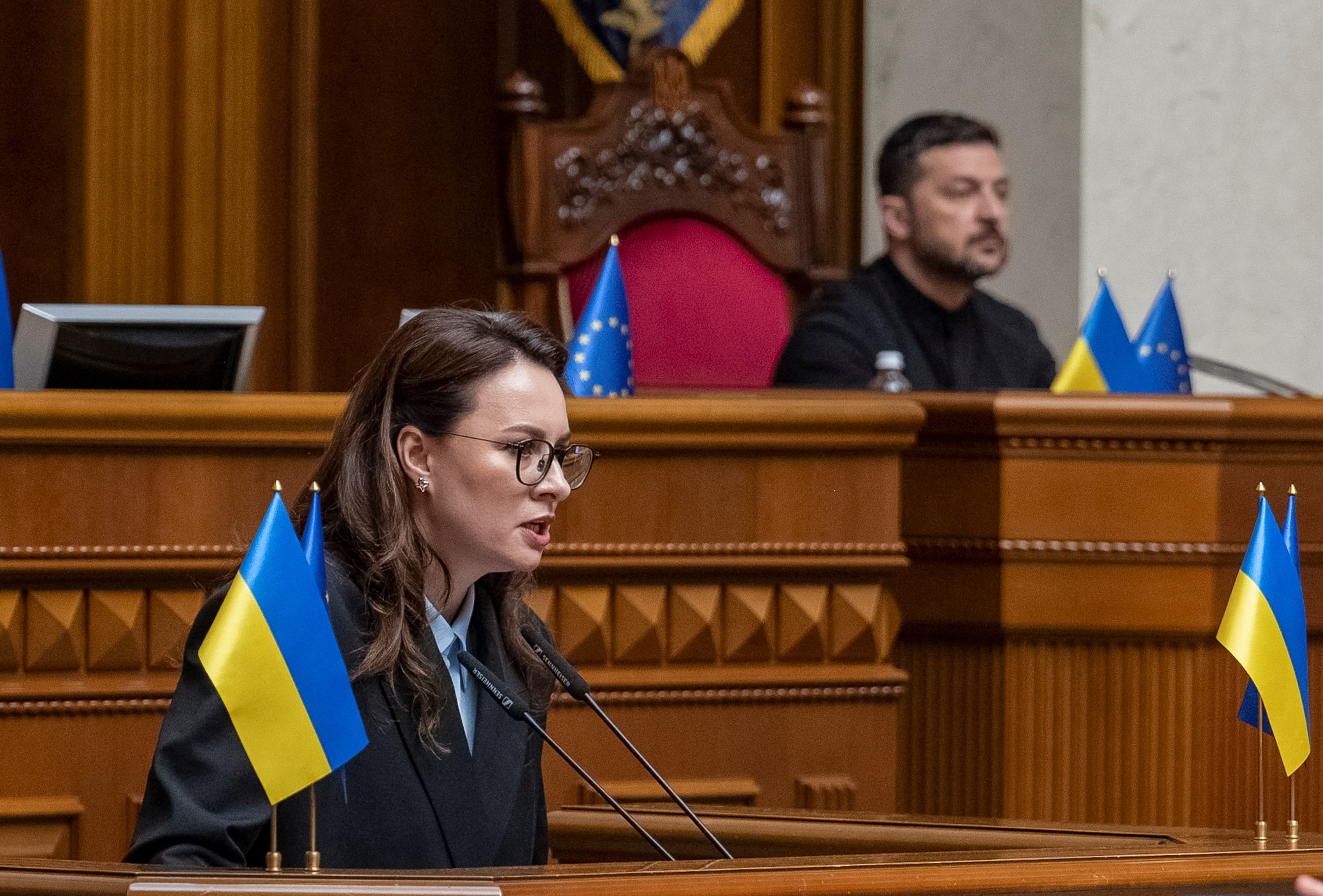 A newly appointed Ukrainian Prime Minister Yulia Svyrydenko attends a session of Ukrainian parliament in Kyiv