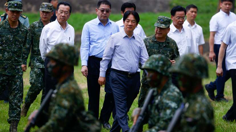Taiwan President Lai Ching-te views training for new military recruits in Taichung