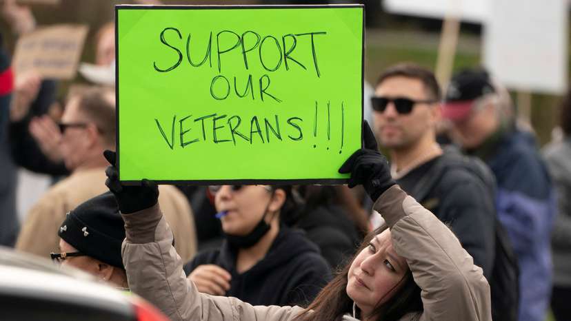 Veterans protest at the Washington state capitol in Olympia