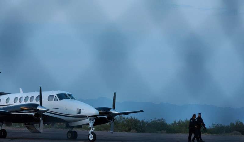 FILE PHOTO: A plane believed to have carried Mexican drug lord Mexican drug lord Ismael "El Mayo" and Joaquin Guzman Lopez arrested in El Paso, is seen in Santa Teresa