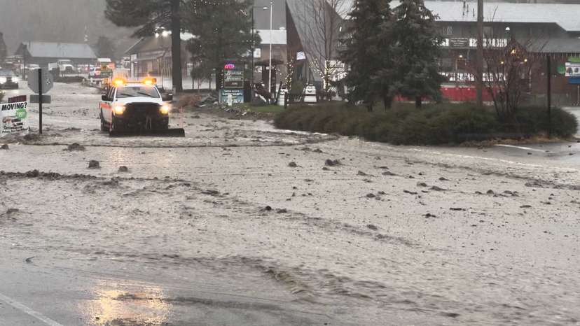Aftermath of torrential rains, in San Bernardino County, California