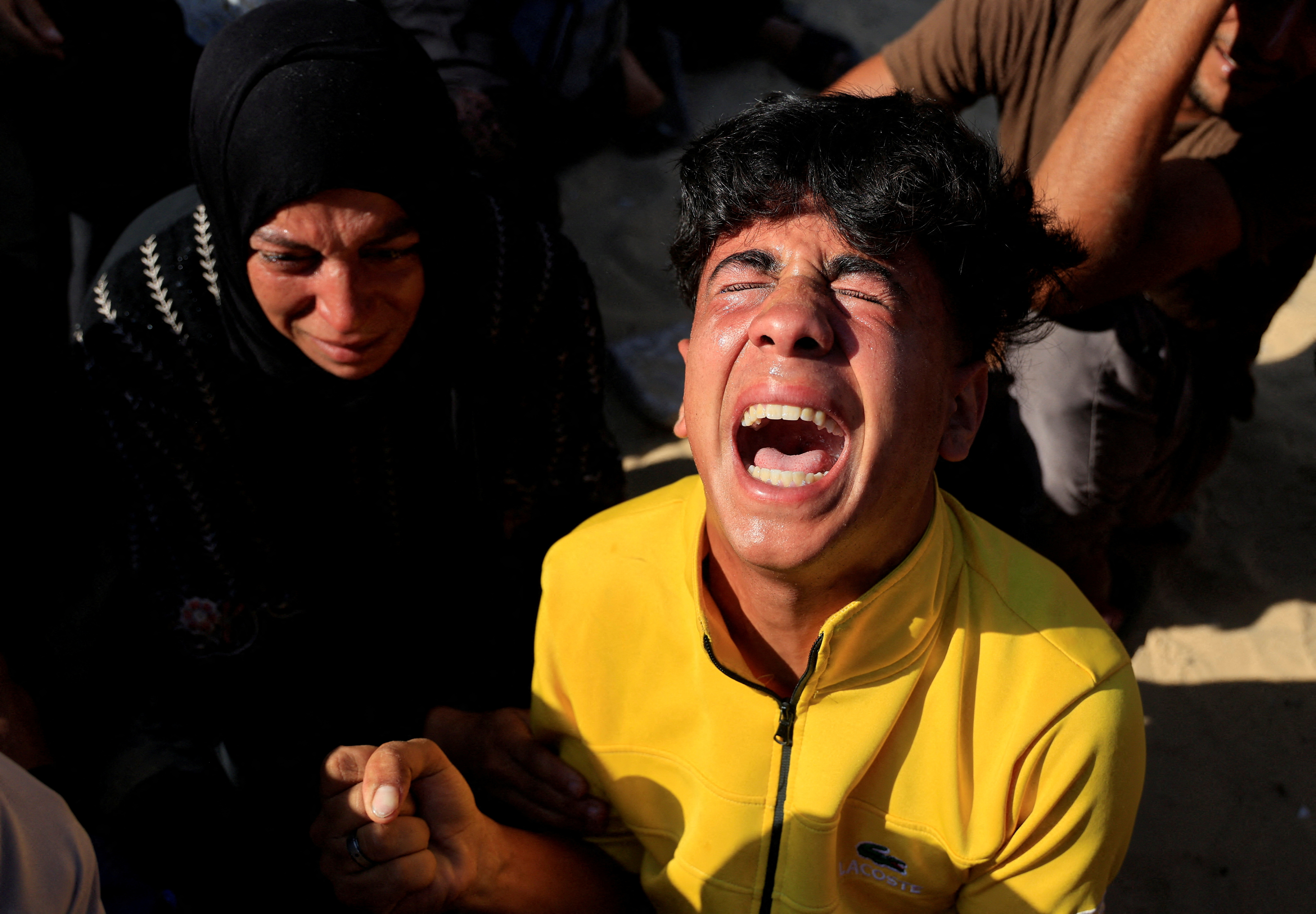 Aftermath of an overnight Israeli strike on a tent, according to Gaza’s health ministry, in Khan Younis