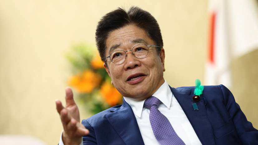 FILE PHOTO: Japan's Finance Minister Katsunobu Kato speaks during an interview with Reuters in Tokyo
