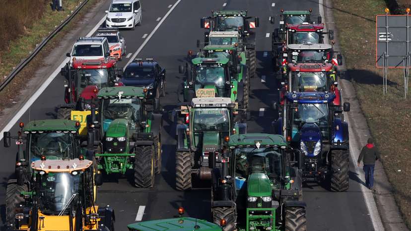 Belgian farmers block the Brussels ring as they protest, in Halle