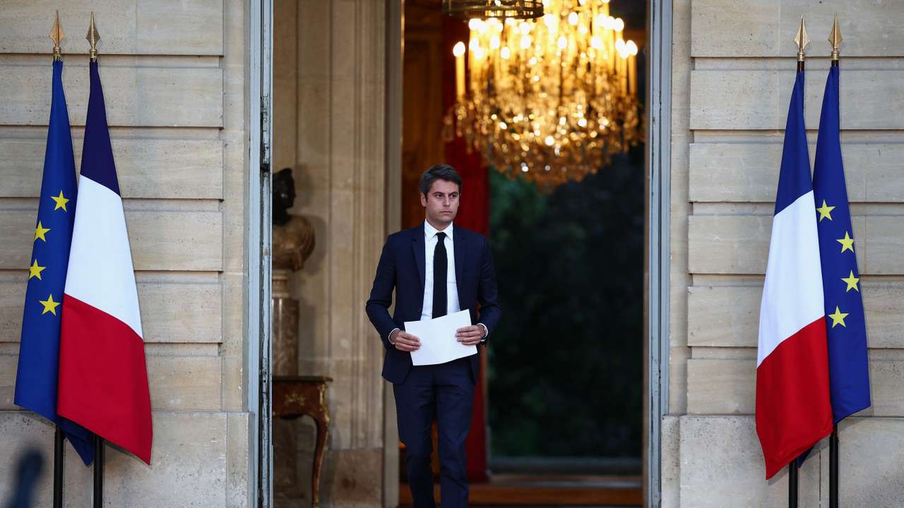 Gabriel Attal reacts after second round results of the 2024 snap legislative elections