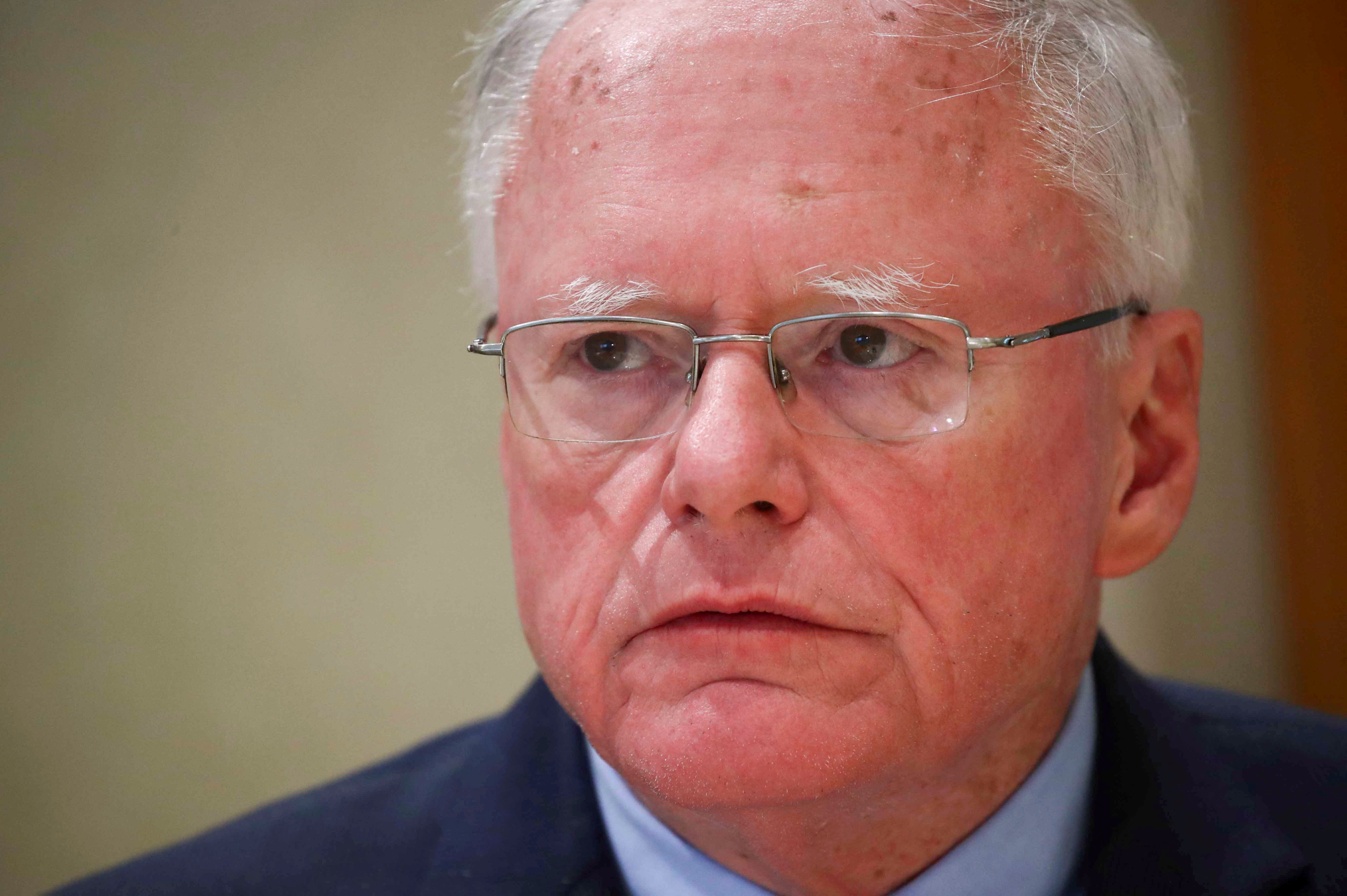 FILE PHOTO: James Jeffrey, who at the time was U.S. Special Representative for Syria, addresses the media
