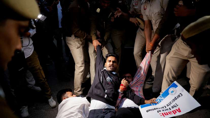 FILE PHOTO: Protest against Indian billionaire Gautam Adani, in New Delhi