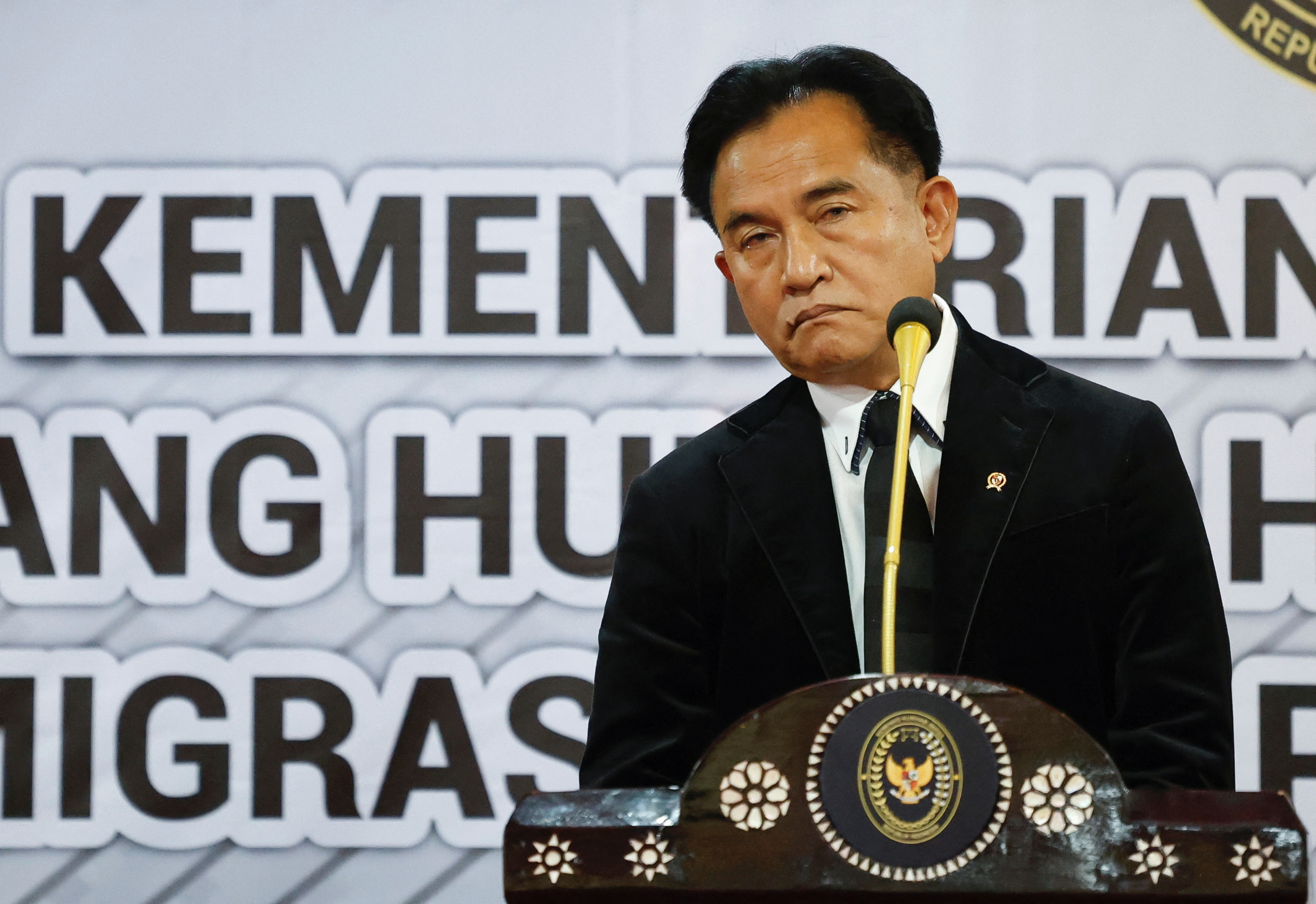 Indonesia's Chief Minister for Law and Human Rights Mahendra and Undersecretary at the Department of Justice of the Philippines Vasquez meet in Jakarta