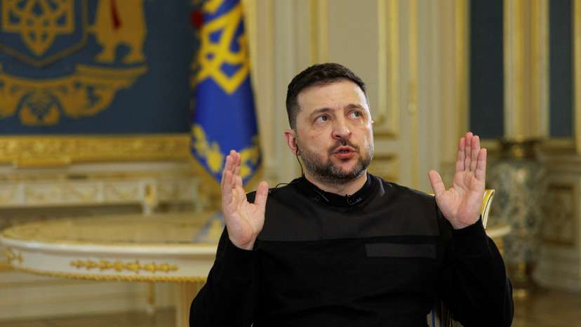 Ukraine's President Zelenskiy speaks during an interview with Reuters in Kyiv