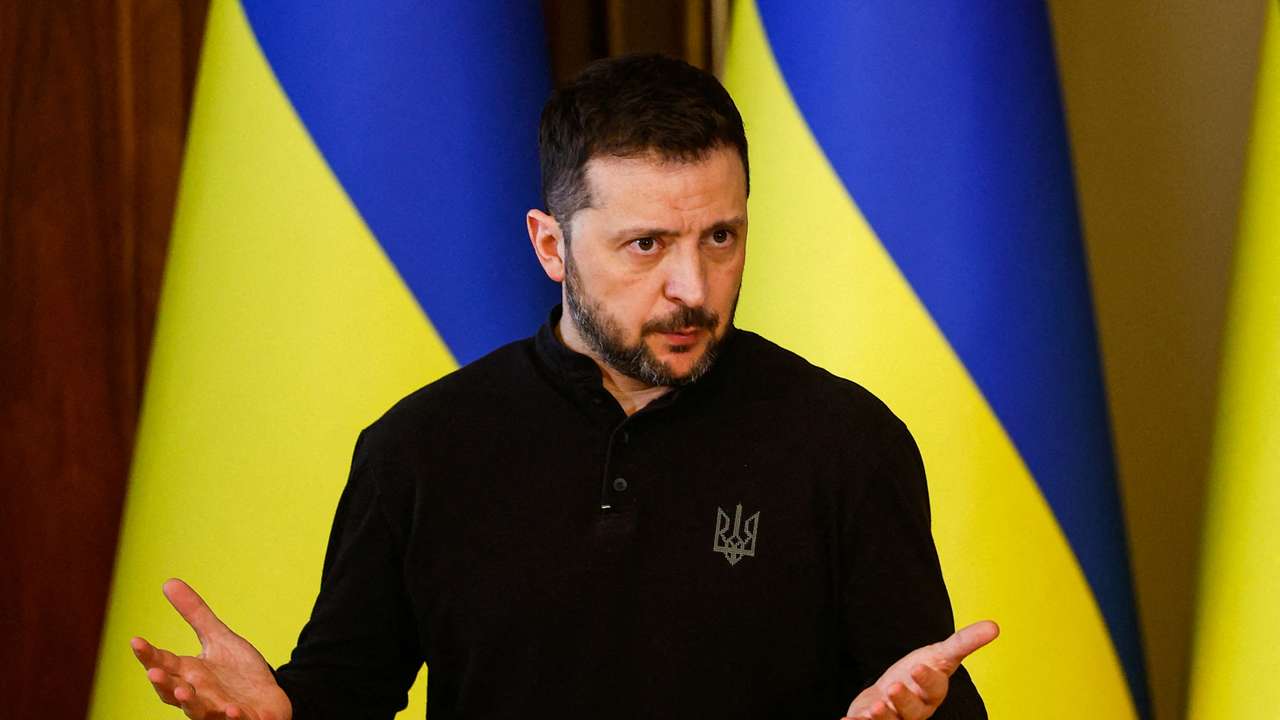 FILE PHOTO: Ukrainian President Zelenskiy's press conference in Kyiv