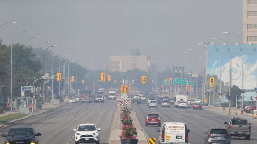 Haze covers the skyline in Winnipeg