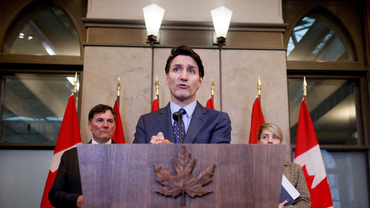 FILE PHOTO: Canada's Prime Minister Justin Trudeau takes part in a press conference on Parliament Hill in Ottawa