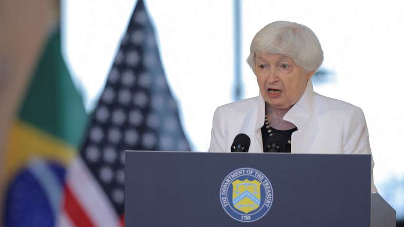U.S. Treasury Secretary Janet Yellen speaks during a press conference in Sao Paulo