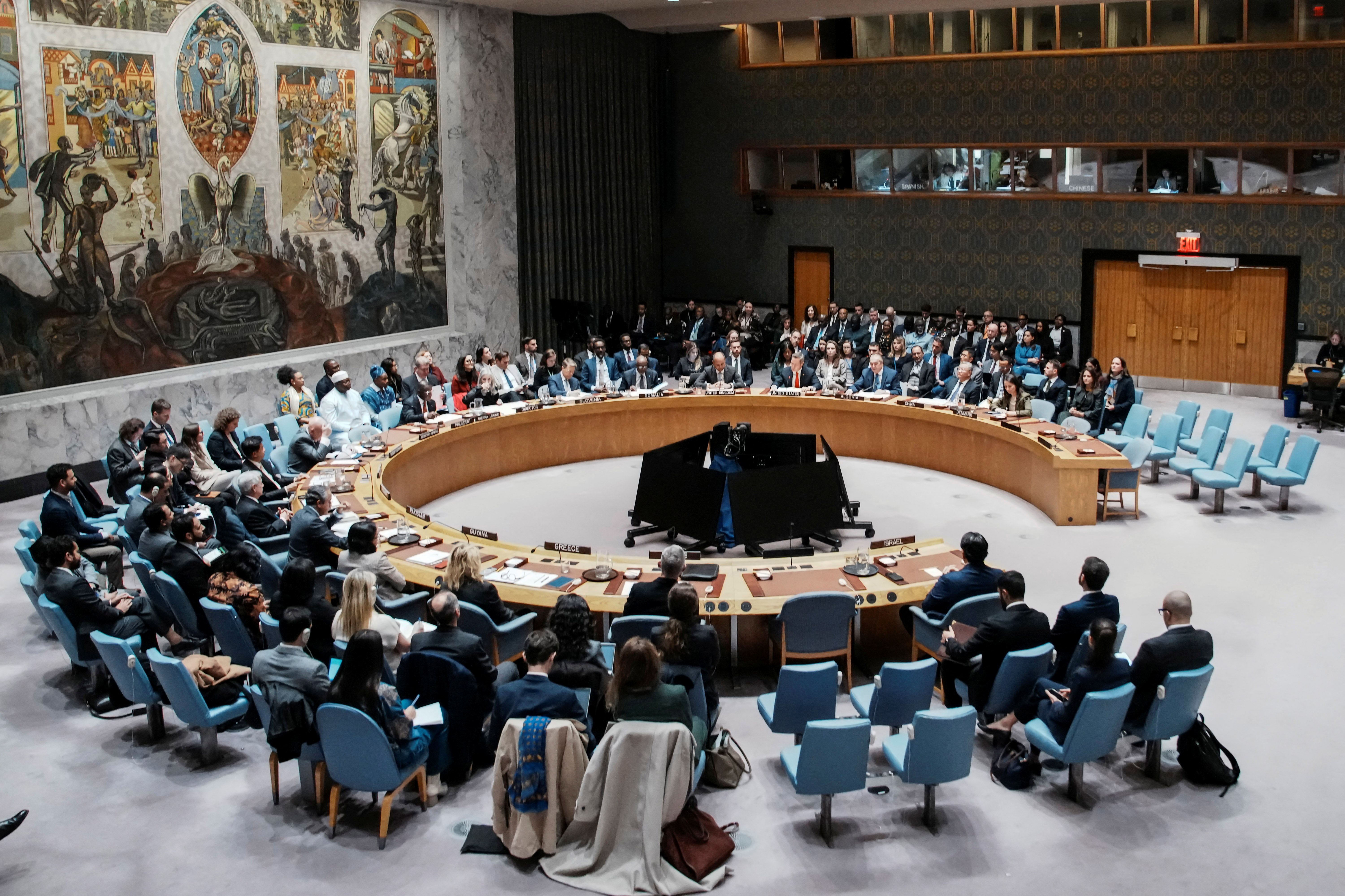 United Nations Security Council meets on U.S. proposal for a U.N. mandate to establish an international stabilization force in Gaza in New York