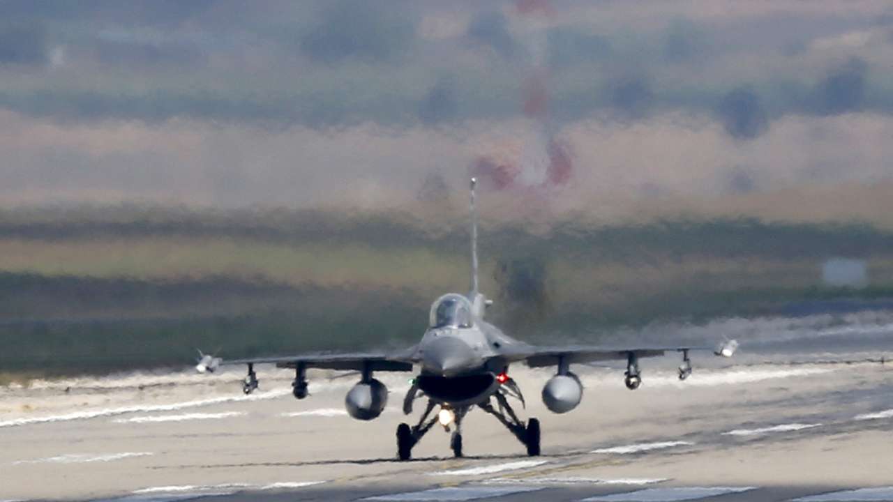 FILE PHOTO: A Turkish Air Force F-16 fighter jet lands at Incirlik air base in Adana, Turkey