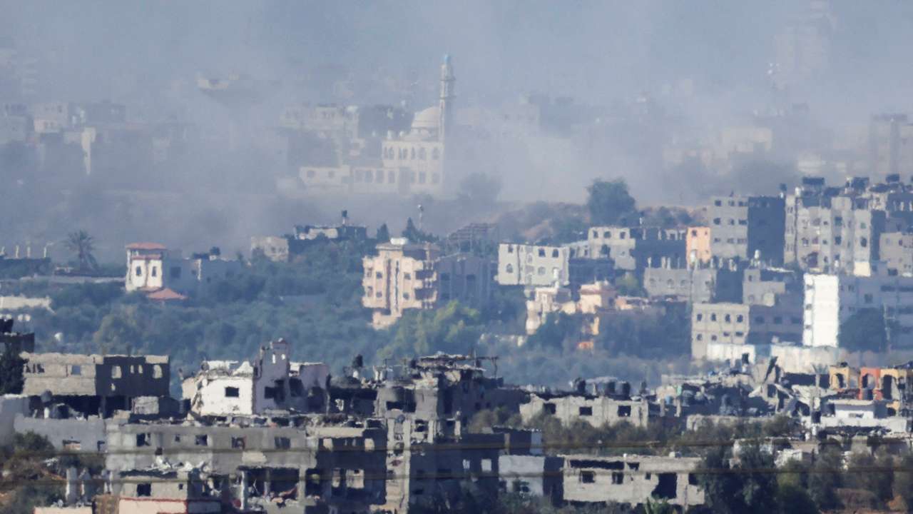 A view of damaged buildings in Gaza, as seen from southern Israel