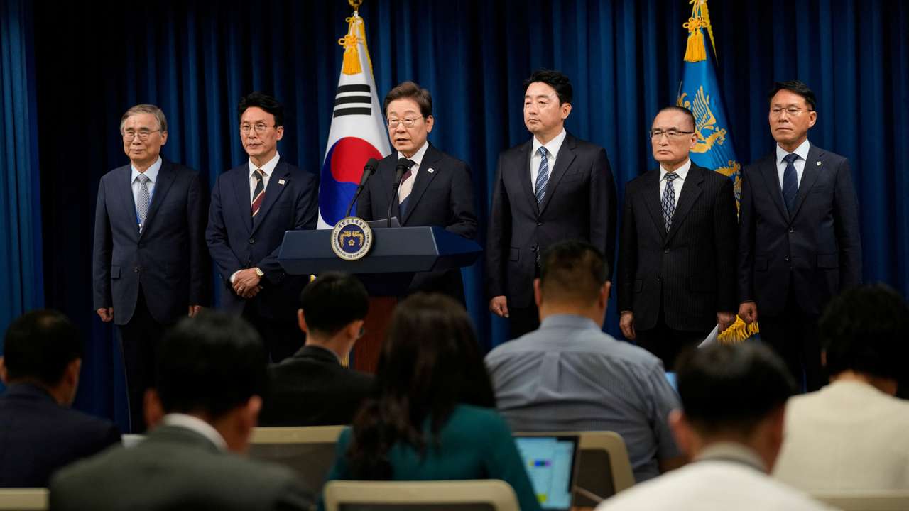 South Korean President Lee Jae-myung attends a press conference in Seoul