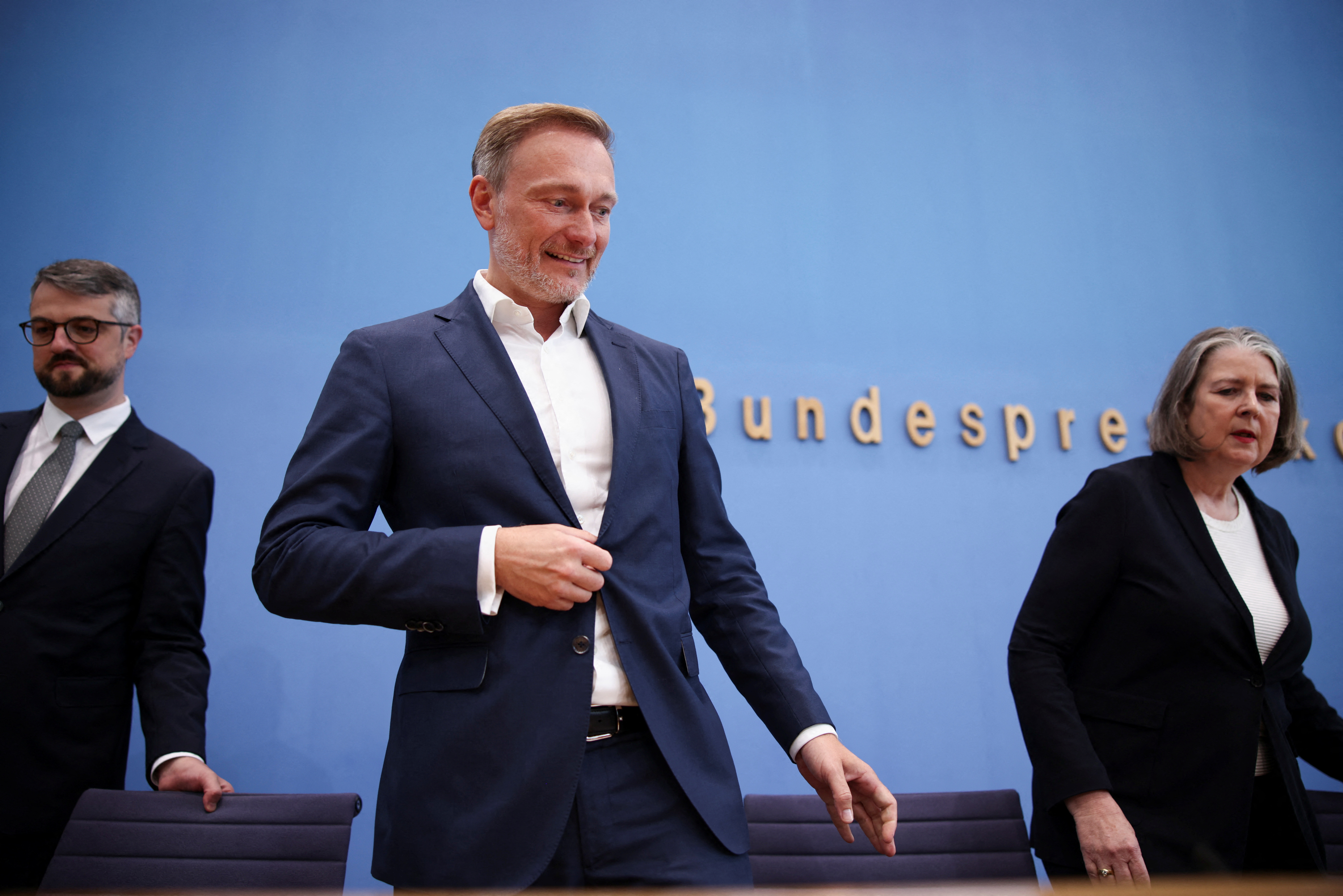 German Finance Minister Christian Lindner holds a press conference on the 2025 draft budget in Berlin