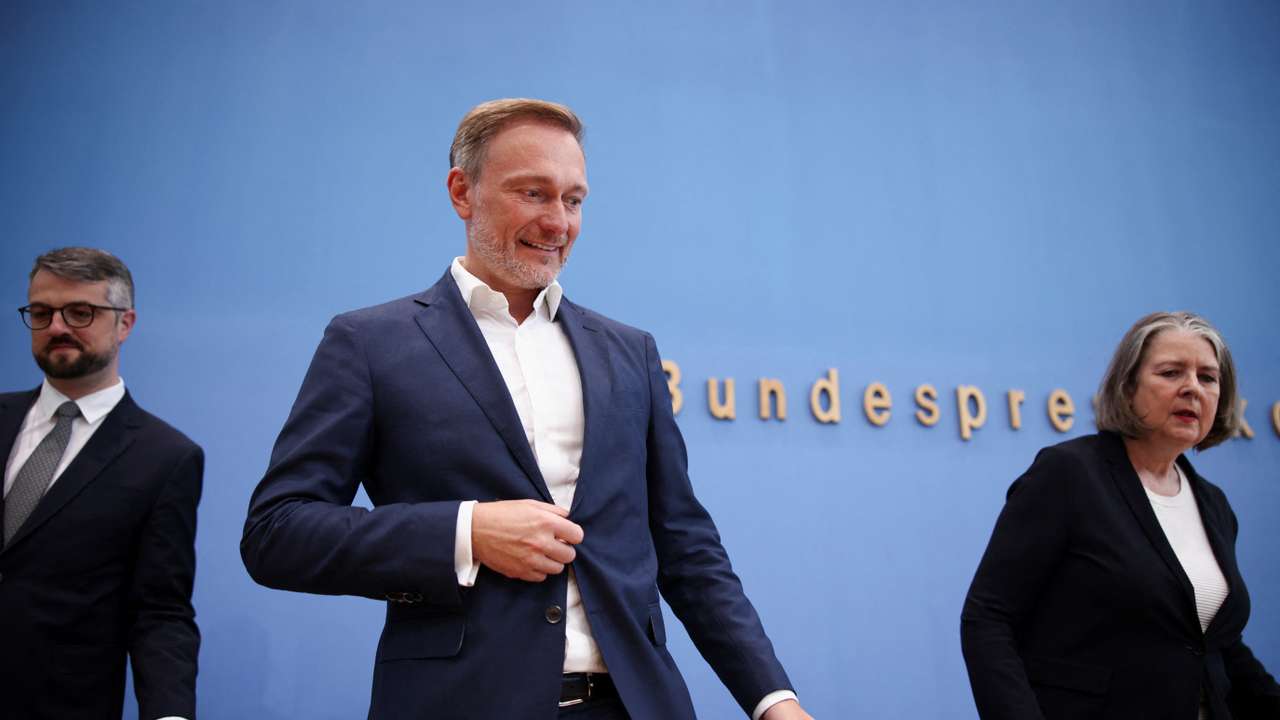 German Finance Minister Christian Lindner holds a press conference on the 2025 draft budget in Berlin