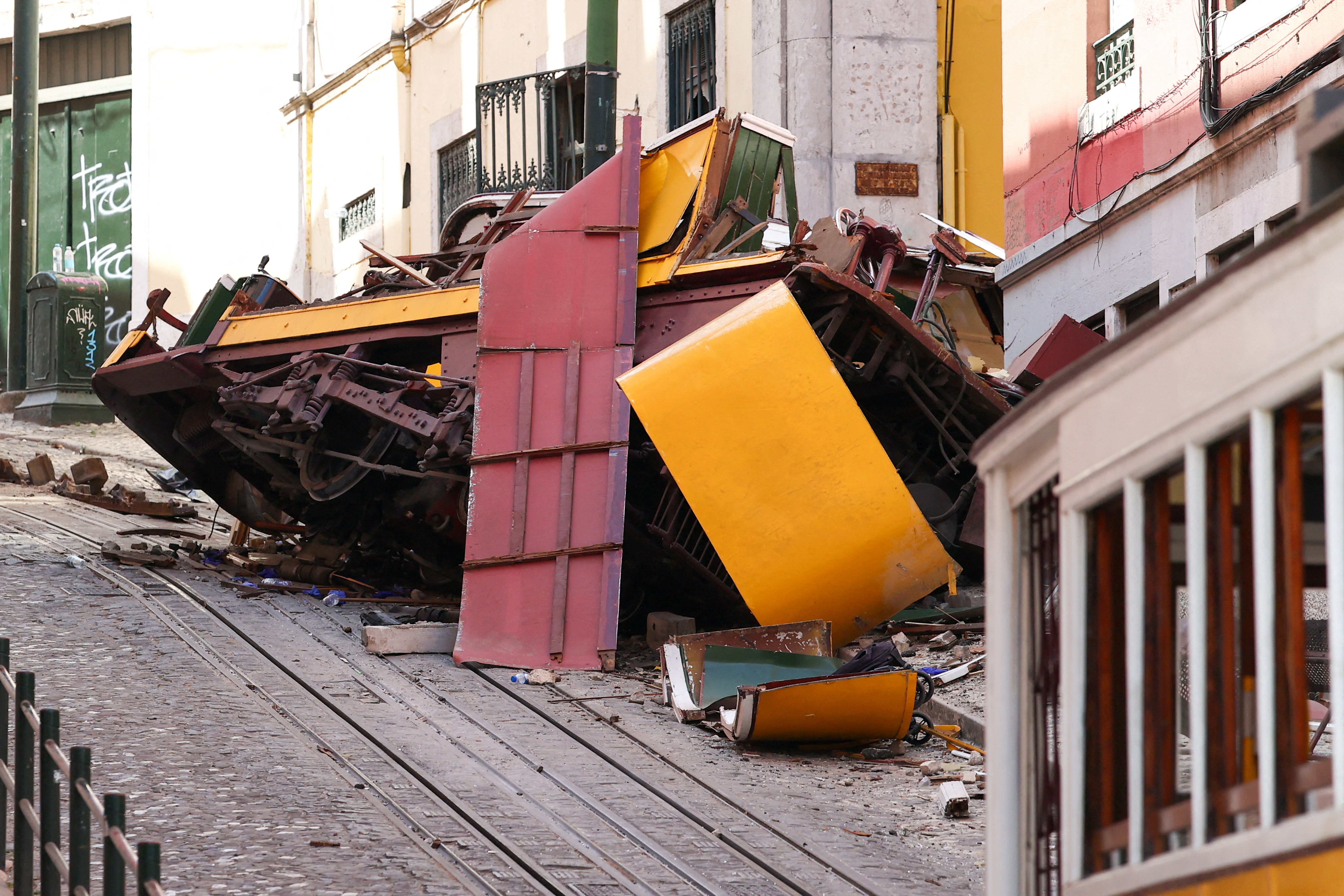 Aftermath of the Gloria Funicular accident in Lisbon