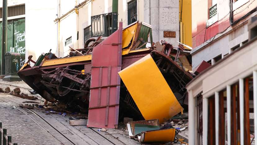 Aftermath of the Gloria Funicular accident in Lisbon