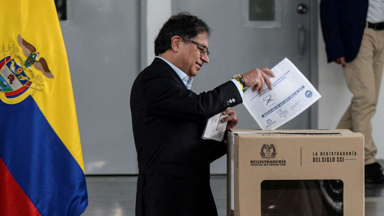 Colombian President Gustavo Petro votes during the elections for governors, regional lawmakers and mayors, in Bogota