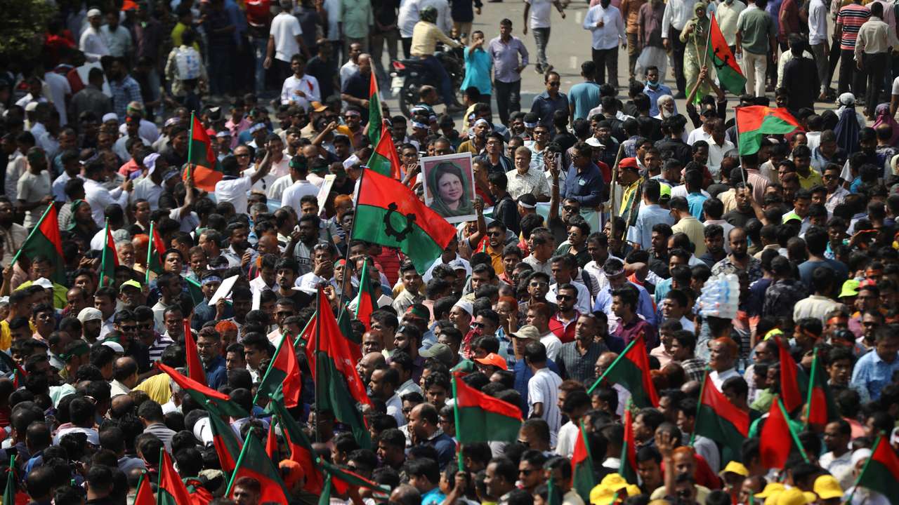 Supporters of Bangladesh Nationalist Party (BNP) join in a rally at Naya Paltan area in Dhaka
