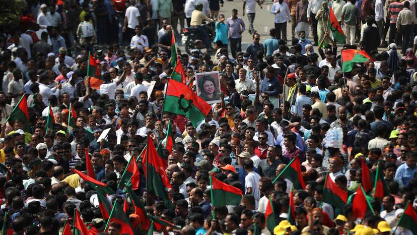 Supporters of Bangladesh Nationalist Party (BNP) join in a rally at Naya Paltan area in Dhaka