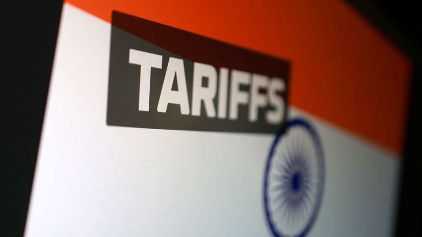 Illustration shows Indian flag and word Tariffs