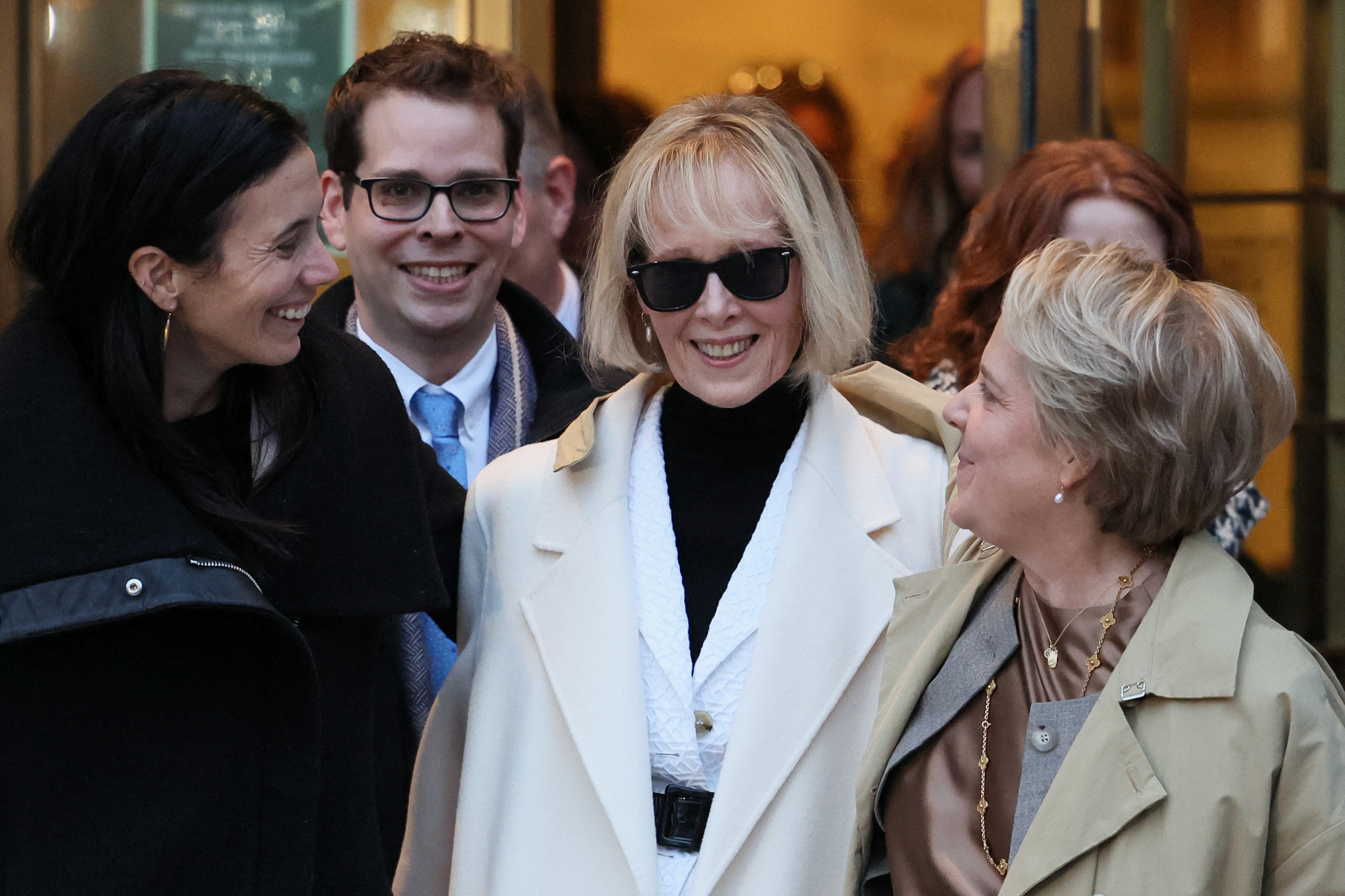 E. Jean Carroll walks outside the Manhattan Federal Court, in  New York City