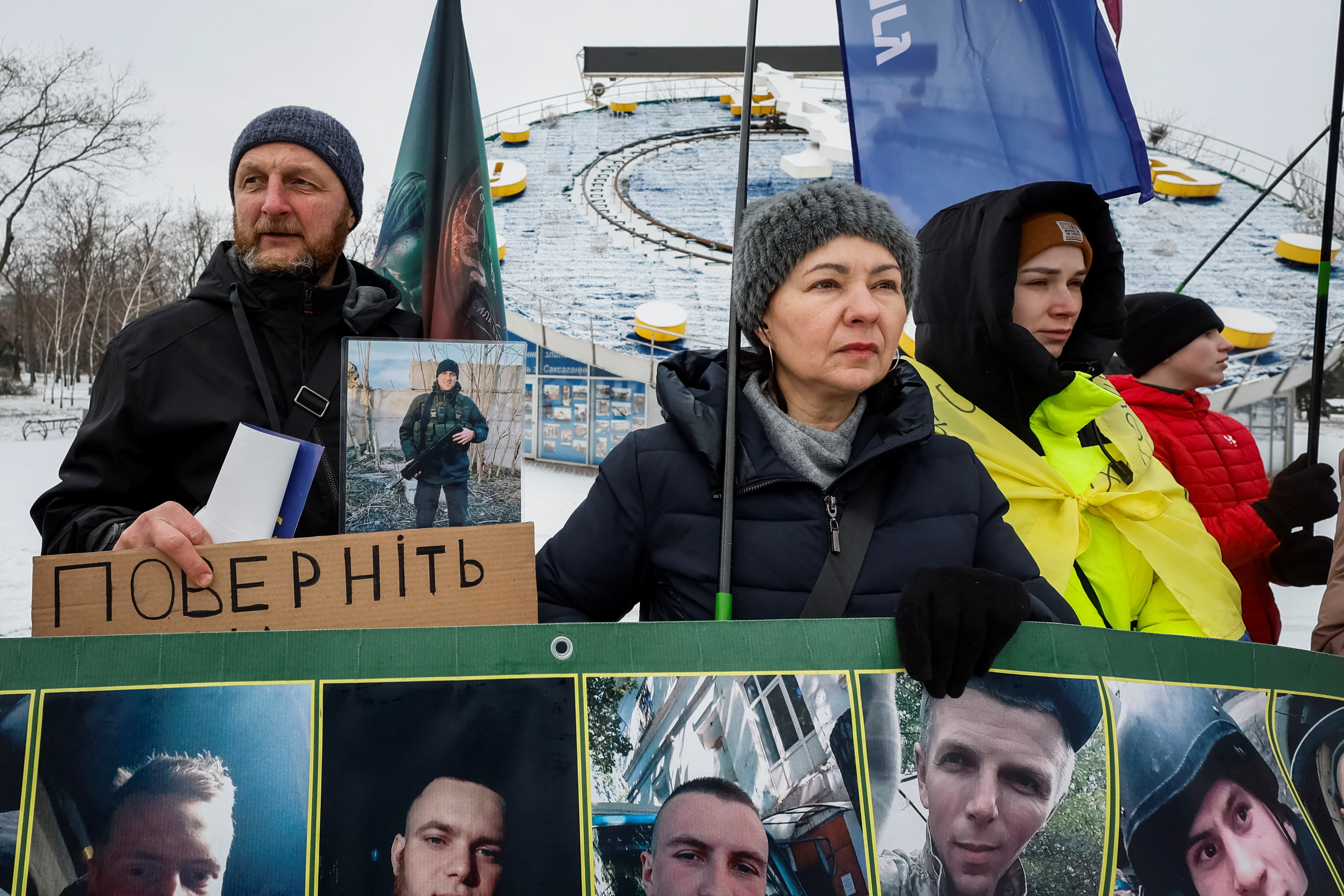 Relatives of the Ukrainian POWs attend a rally calling to return servisemen from Russian captivity in Kryvyi Rih