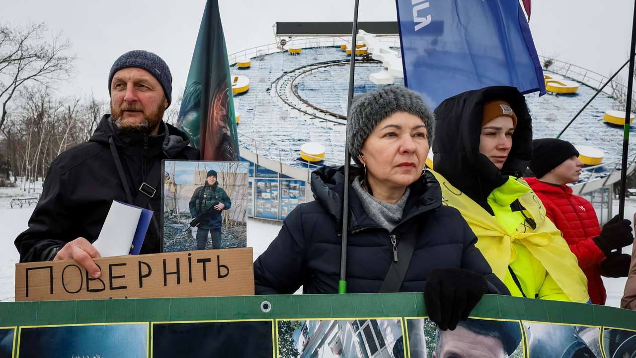 Relatives of the Ukrainian POWs attend a rally calling to return servisemen from Russian captivity in Kryvyi Rih