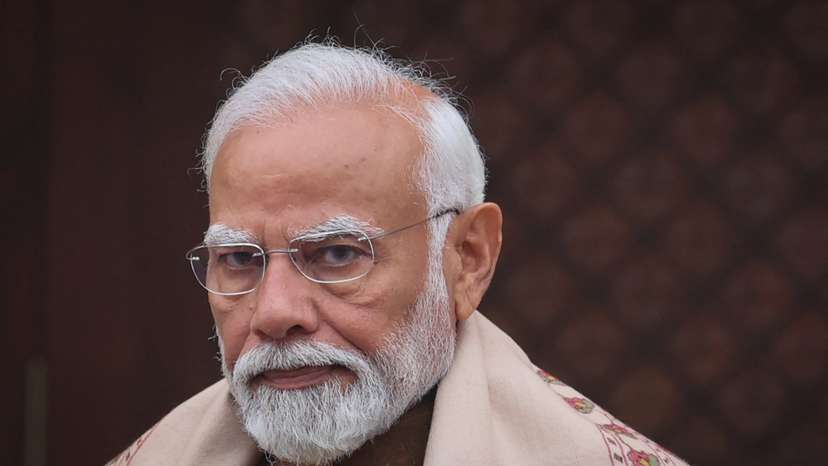 India's PM Modi looks on after speaking with media inside parliament premises, in New Delhi