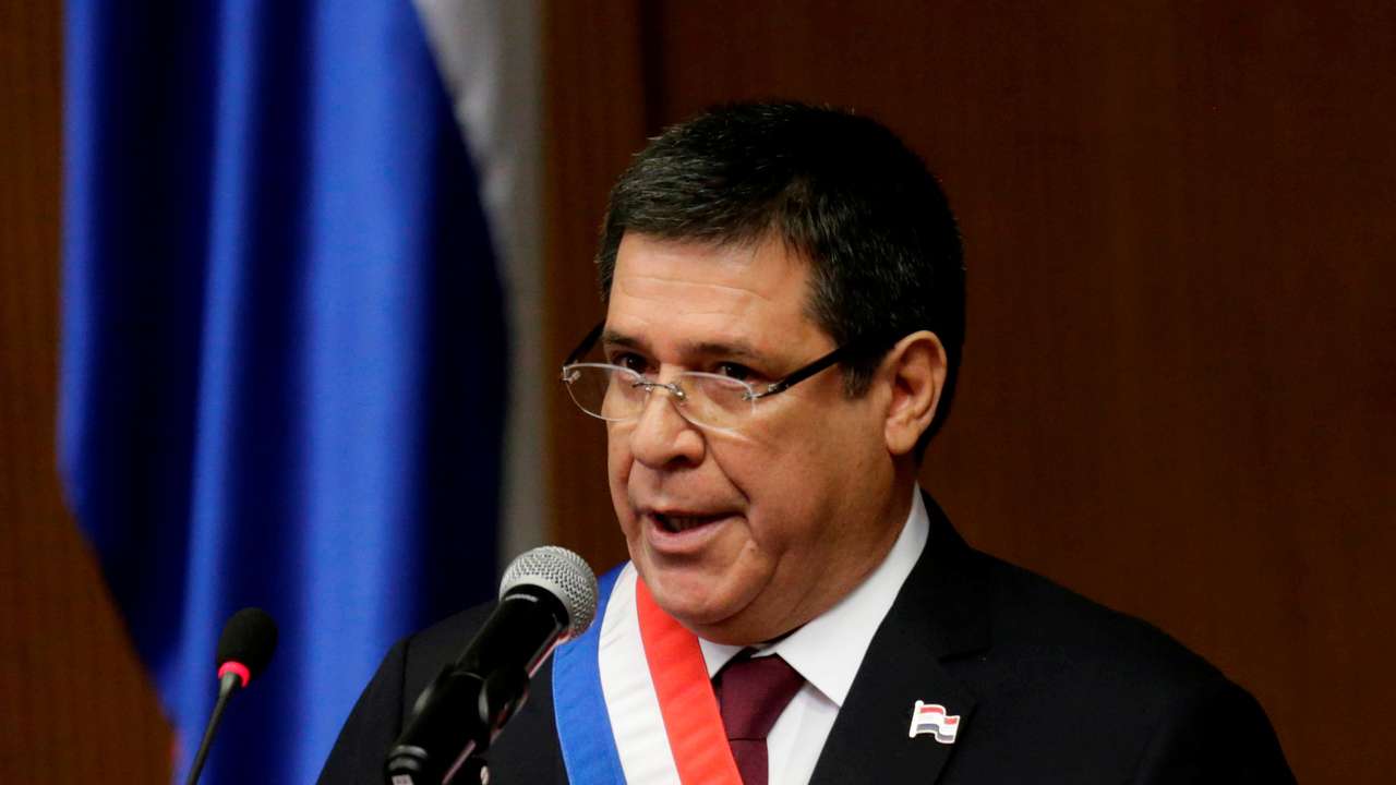 Paraguay's President Horacio Cartes addresses both houses of Congress, the Senate and the Chamber of Deputies, during his last address to the nation as the country's president, in Asuncion