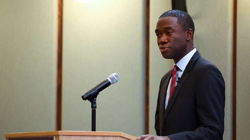 U.S. Deputy Treasury Secretary Wally Adeyemo speaks at the Royal United Services Institute in London