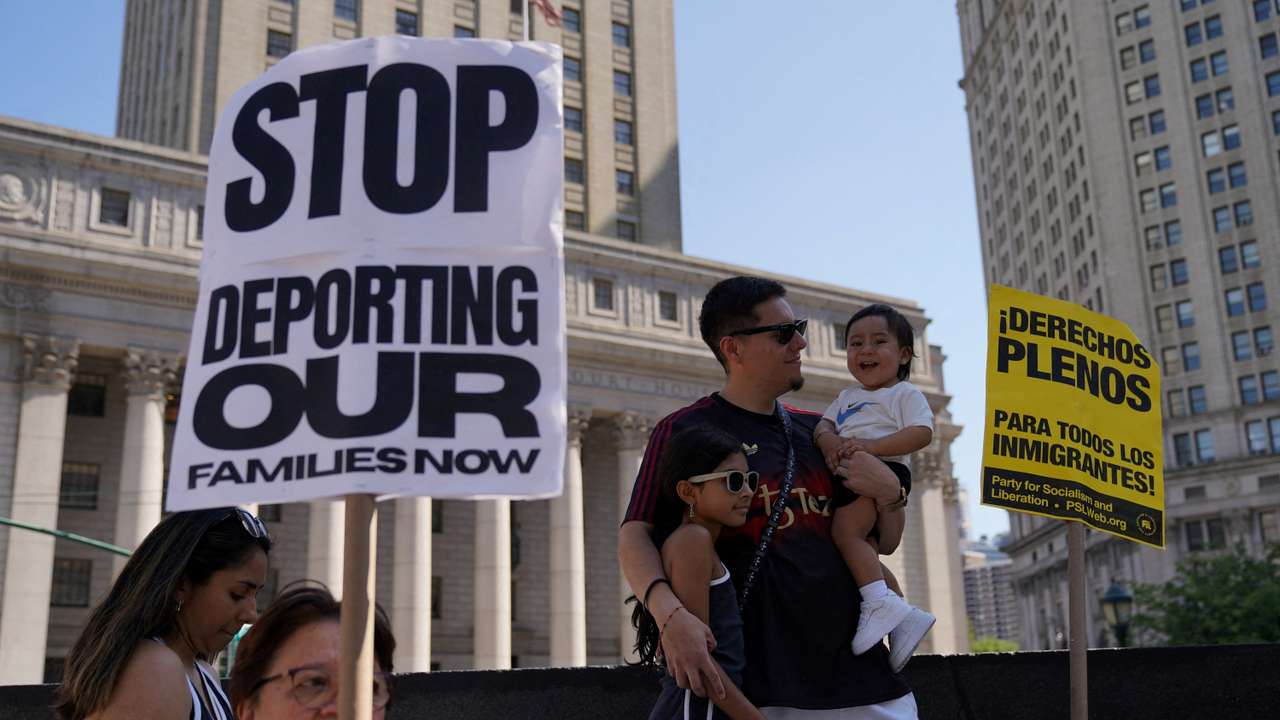FILE PHOTO: Protesters gather at Foley Square during an “ICE Out of New York: Stop the Deportation” rally in New York City