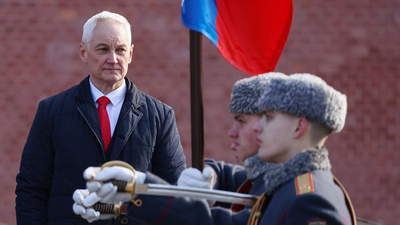 Russian Defence Minister Andrei Belousov attends a wreath-laying ceremony in Moscow