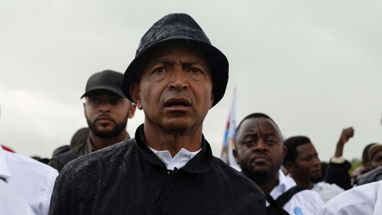 Congolese presidential candidate Moise Katumbi arrives for an election rally in Kitutu village within Mwenga territory of South Kivu province